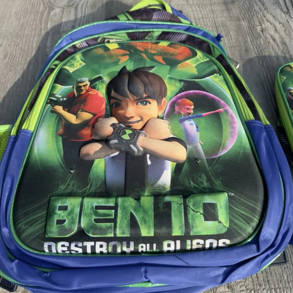 Ben 10 3 Pc Backpack Lunch Bag Pencil Case School Bookbag Cartoon Network NWOT